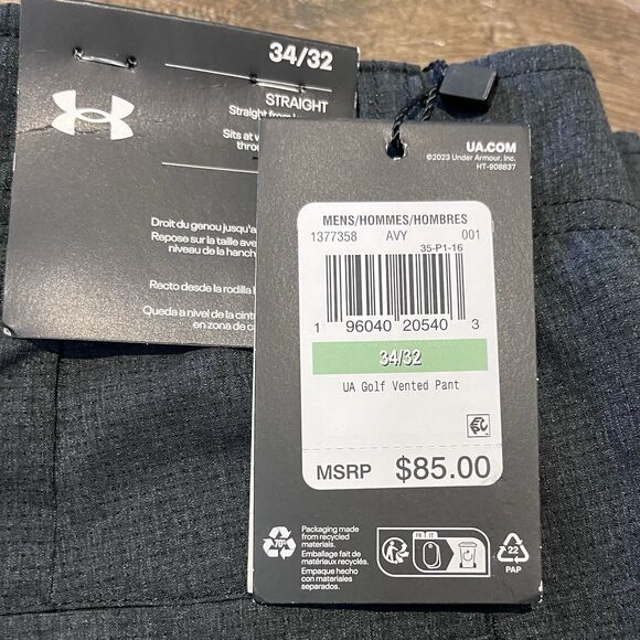 Under Armour Mens 34x32 Golf Chino Pants Black Stretch Performance Vented New - Picture 3 of 11